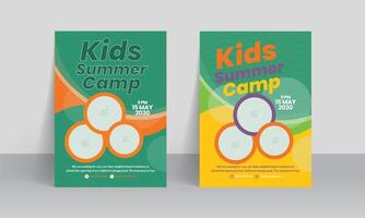 Kids summer flyer design and professional camp leaflet template vector