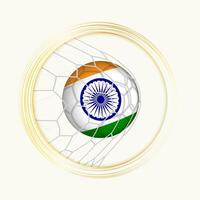 India scoring goal, abstract football symbol with illustration of India ball in soccer net. vector