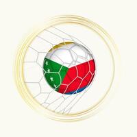 Comoros scoring goal, abstract football symbol with illustration of Comoros ball in soccer net. vector