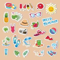 Summer sticker set. Summer element sticker. Summer holiday beach. Cartoon flat isolated on white background vector