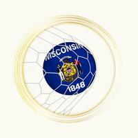 Wisconsin scoring goal, abstract football symbol with illustration of Wisconsin ball in soccer net. vector