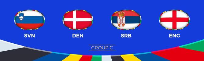 Football 2024 Group C participants of European soccer tournament, national flags stylized in tournament style. vector