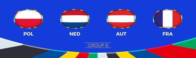 Football 2024 Group D participants of European soccer tournament, national flags stylized in tournament style. vector