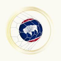 Wyoming scoring goal, abstract football symbol with illustration of Wyoming ball in soccer net. vector