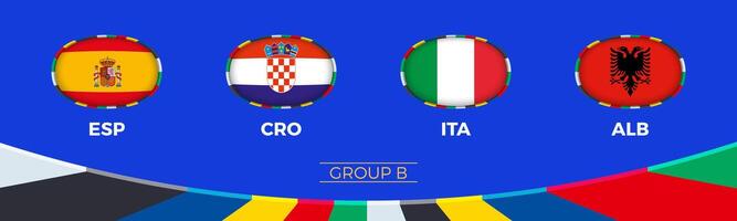 Football 2024 Group B participants of European soccer tournament, national flags stylized in tournament style. vector