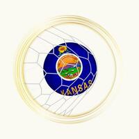 Kansas scoring goal, abstract football symbol with illustration of Kansas ball in soccer net. vector