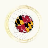Maryland scoring goal, abstract football symbol with illustration of Maryland ball in soccer net. vector