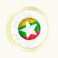 Myanmar scoring goal, abstract football symbol with illustration of Myanmar ball in soccer net. vector