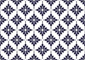 Symbol dark blue flowers and leaves on white background, ethnic fabric seamless pattern design for cloth carpet batik, wallpaper wrapping etc. vector