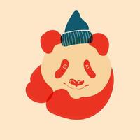 Panda in hat. Avatar, badge, poster, logo templates, print. illustration in a minimalist style with Riso print effect. Flat cartoon style vector