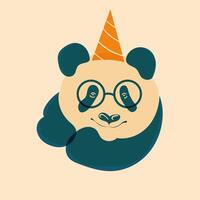 panda en un cumpleaños sombrero. avatar, insignia, póster, logo plantillas, impresión. ilustración en un minimalista estilo con riso impresión efecto. plano dibujos animados estilo vector