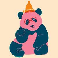 panda en sombrero. avatar, insignia, póster, logo plantillas, impresión. ilustración en un minimalista estilo con riso impresión efecto. plano dibujos animados estilo vector