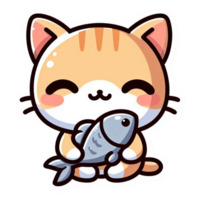 Cute kitty cat holding cute fish png