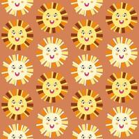 Abstract seamless pattern with simple geometric sun. Happy cute sun. Illustratoin for kids design, textile decoration vector