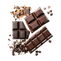 chocola bar en chocola stukken, spleet in drie, geïsoleerd Aan transparant achtergrond png