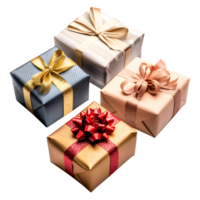 Festive Gift Boxes with Ribbon Isolated on Transparent Background. png
