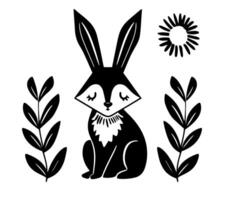 Folk Art Rabbit with Sun Motif vector