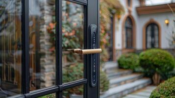 Modern Smart Lock on a Stylish Home Entrance Door photo