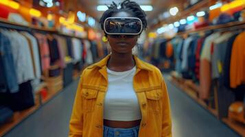 Black Woman Experiencing Virtual Reality in a Store photo