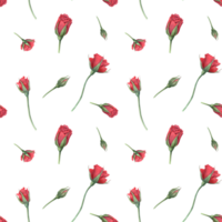 Realistic red roses. Flower and bud. Seamless pattern with garden scarlet rose. Flying blooming flowers. Watercolor illustration for wedding design, memorial day. Textile, package png