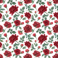 diep rood rozen. robijn bloemen en groen bladeren Aan stengels. bloeiend zomer tuin bloemen met knoppen. waterverf illustratie voor bruiloft ontwerp, gedenkteken dag, moeder dag en verjaardag decor png