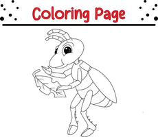 cute grasshopper coloring page for kids. Black and white illustration for coloring book vector