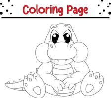 happy baby crocodile coloring book page for kids. vector