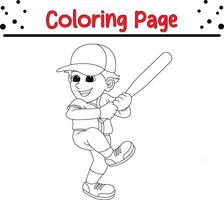 boy baseball player coloring page for kids. Black and white illustration for coloring book vector