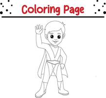 boy wearing superhero costume coloring book page for kids. vector