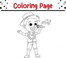 boy singing coloring page for kids. Black and white illustration for coloring book vector