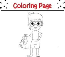 snorkeling boy coloring page for kids and adults vector