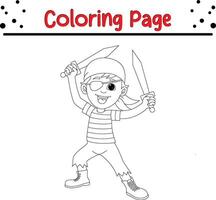cute pirate boy holding sword coloring page for kids and adults vector