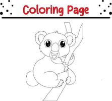 cute koala tree coloring book page for kids. vector