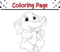 cute baby elephant holding smartphone coloring book page for kids. vector