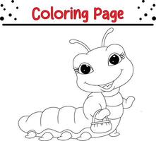 cute caterpillar holding bag coloring page for kids and adults vector