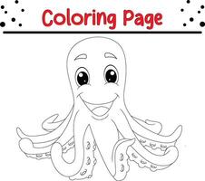 cute octopus smiling coloring book page for kids. vector