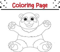 cute panda waving white coloring book page for kids. vector