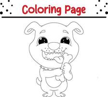 bulldog holding bone coloring page for kids. Black and white illustration for coloring book vector