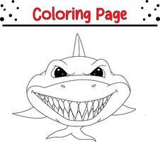 angry shark coloring page for kids and adults vector