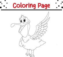 pelican bird coloring book page for kids. vector