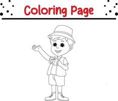 linda pequeño chico vistiendo sombrero participación cámara colorante libro página para niños vector