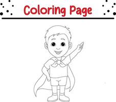 chico posando me gusta superhéroe colorante libro página para niños vector