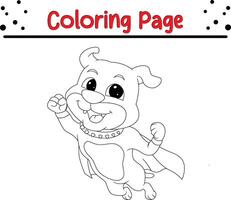 cute dog wearing superhero costume coloring page for kids and adults vector