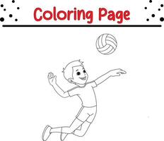 boy playing volleyball coloring page for kids. Black and white illustration for coloring book vector