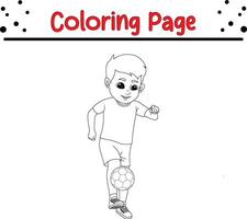 boy soccer player coloring book page for kids. vector