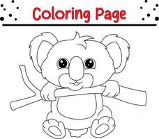 cute koala tree coloring book page for kids. vector