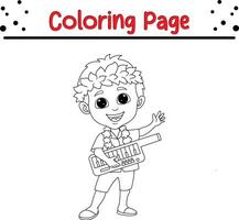 happy boy playing synthesizer coloring page for kids and adults vector