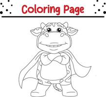 vaca superhéroe colorante libro página para niños. vector