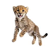 baby cheetah running and jumping isolated transparent photo png
