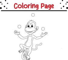 cute monkey riding bicycle juggling balls coloring book page for children vector